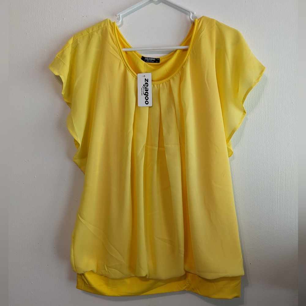 Zeagoo sleeveless sheer yellow top attached tank dressy nwt